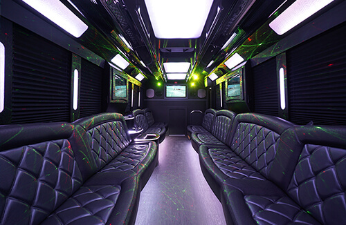 multi-color lighting party bus interior